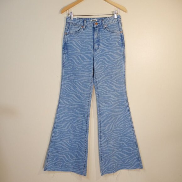 Wrangler Wanderer Flare JEANS Size 29 x 34 Blue Meow Laser Tiger Print NEW - Picture 10 of 16